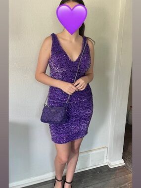 Purple Sequin Cocktail Dress Size 4